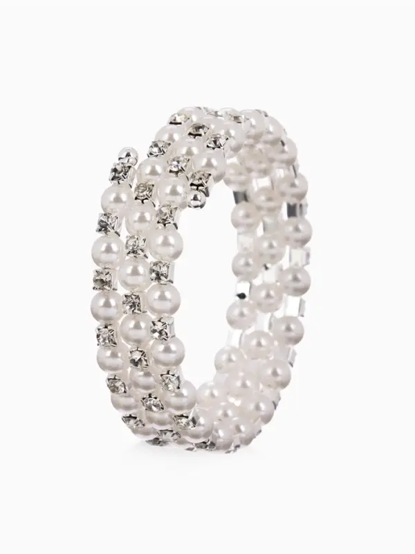 Браслет-пружинка &laquo;Жемчужинка&raquo;, 3 ряда, шахматы, белый, d=6.5 см