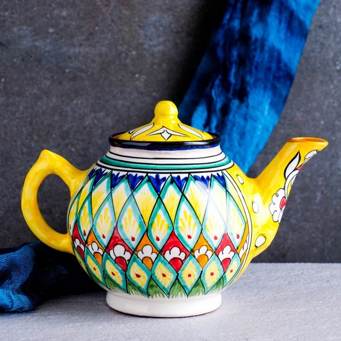 Чайник Риштанская Керамика Чайник Риштанская Керамика "Узоры", 1000 мл, желтый