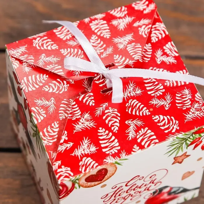 Коробка складная, подарочная новогодняя Коробка складная, подарочная новогодняя "Снегирь" 12 х 12 х 12 см.