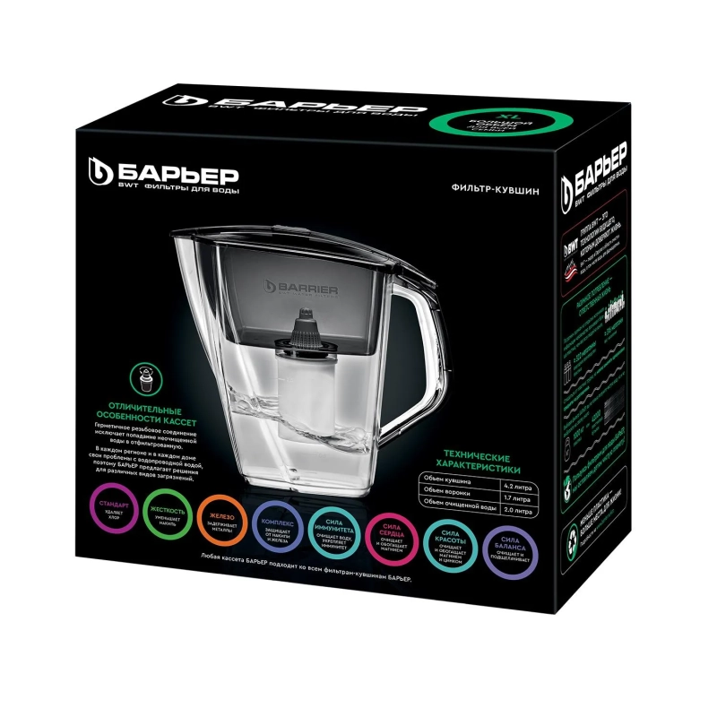 Фильтр -кувшин для очистки воды БАРЬЕР Гранд Нео 4,2 л, цвет антрацит