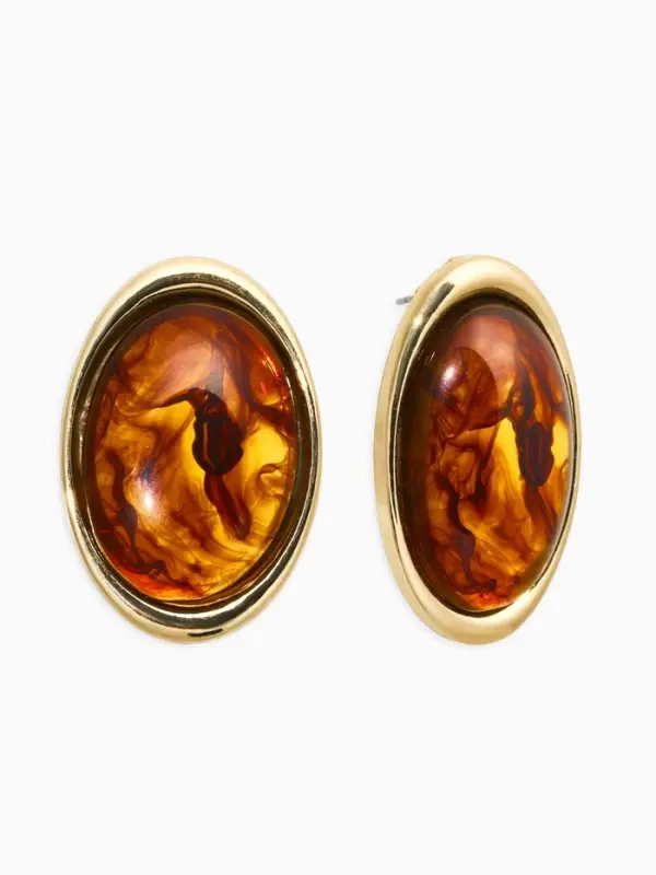 Серьги акрил "Стиль", овал, цвет янтарный в золоте