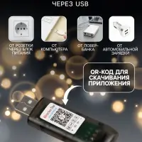 Умная гирлянда &laquo;Нить&raquo; 6 м с насадками &laquo;Рифленые шарики&raquo;, IP20, тёмная нить, 20 LED, свечение RGB, USB