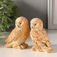 Статуэтки набор 2 шт "Два совенка" 8х8 см, бежевый