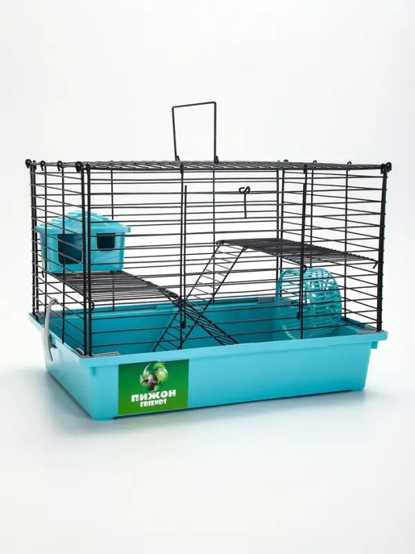 Клетка для грызунов &laquo;Пижон&raquo;, 38&times;27&times;27 см, складная, домик, миска, колесо, бирюзовая