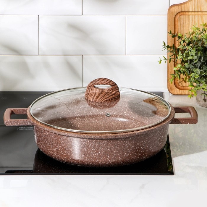 Жаровня Доляна «Брауни», d=28 см, стеклянная крышка, литые ручки, антипригарное покрытие, индукция Жаровня Доляна «Брауни», d=28 см, стеклянная крышка, литые ручки, антипригарное покрытие, индукция