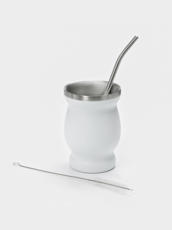 Калабас для чая Мате 240 мл и бомбилья с щеткой для чистки, набор для приготовления, белый   1078512