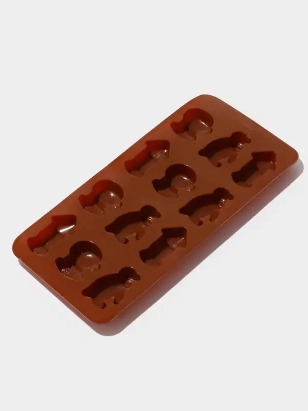 Форма для шоколада Доляна &laquo;Пингвины&raquo;, силикон, 21.5&times;10&times;1.5 см, 12 ячеек, коричневая