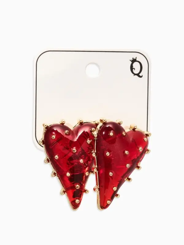 Серьги "Сердце" шипы, цвет красный в золоте