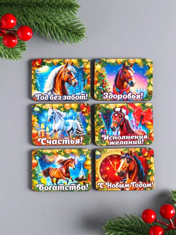 Набор новогодних магнитов 6 шт "Богатства" 6х4,5 см