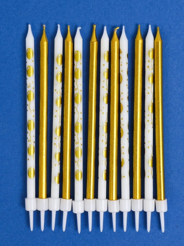 Набор свечей для торта Набор свечей для торта "Воздушные шарики", 12 шт, золотой и белый