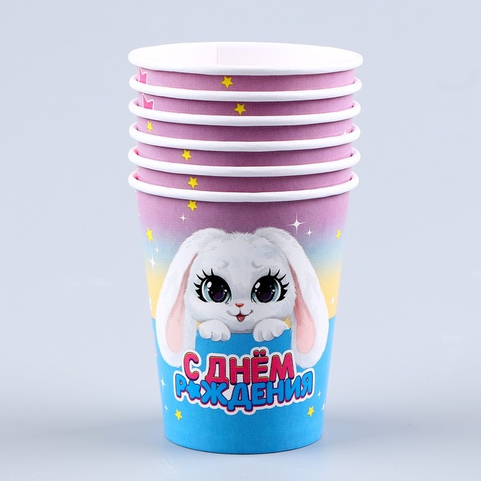 Набор бумажной посуды одноразовый Зайка&raquo;: 6 тарелок, 1 гирлянда, 6 стаканов