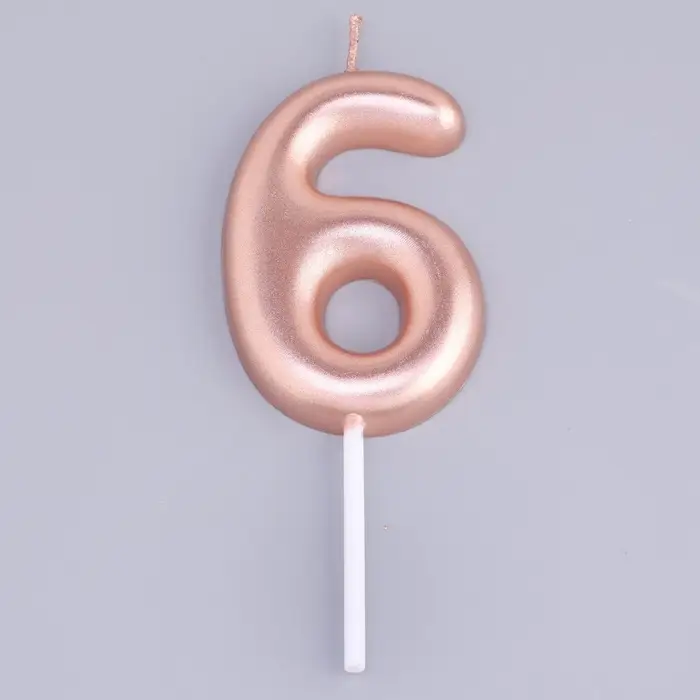 Свеча в торт &laquo;Европейская&raquo;, цифра 6, 6 см, розовое золото
