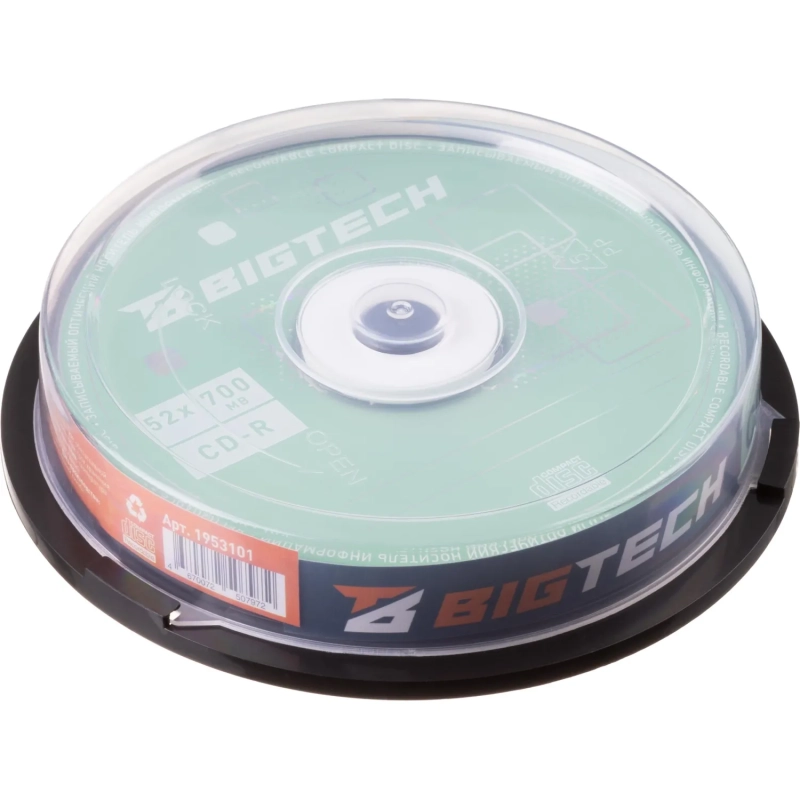 Носители информации Bigtech YCDRB004 CD-R 700 МБ/52х/10шт/уп (бокс)