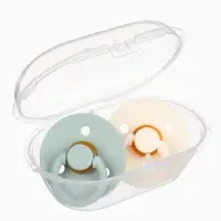 Соски-пустышки, от 0 мес., латекс, классические, в контейнере, набор из 2 шт., айвори/серо-зелёный, M&B