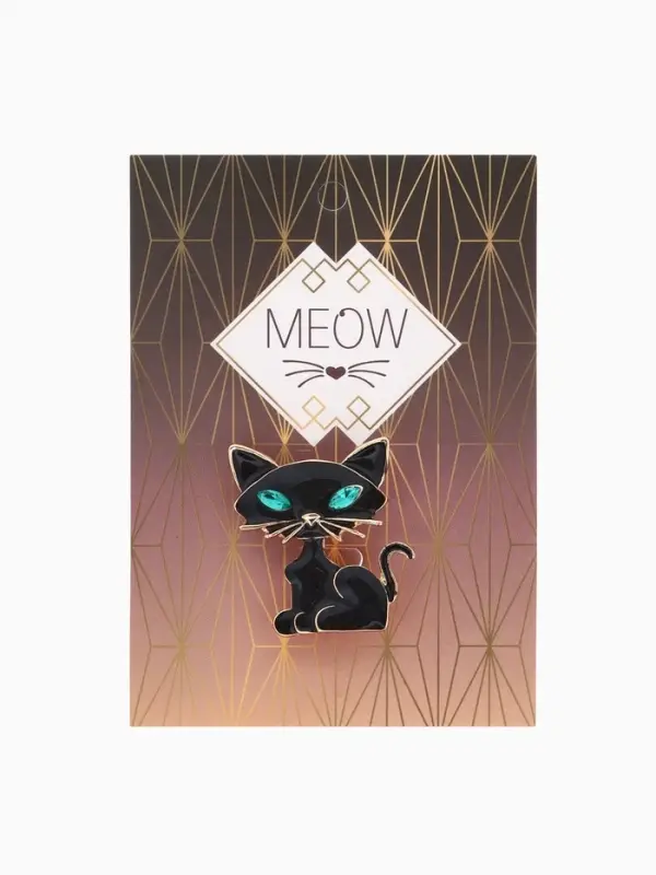 Брошь &laquo;Кошечка&raquo;, хитрая, черно-зелёная в золоте