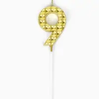 Свеча для торта &laquo;Элемент&raquo;, цифра "9" золотая