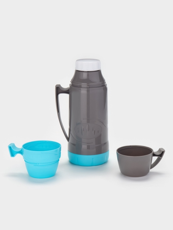 Термос 1 л, со стеклянной колбой, 11х31см, голубой