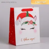Пакет подарочный новогодний ламинированный «Новогодний единорожка», MS 18 х 23 х 10 см