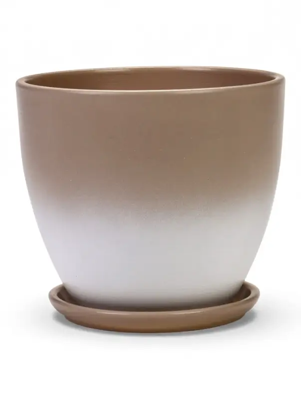 Горшок цветочный с поддоном 2,5 л, d18/h16 см капучино керамика, Горшок цветочный с поддоном 2,5 л, d18/h16 см капучино керамика, "Туман" (М)
