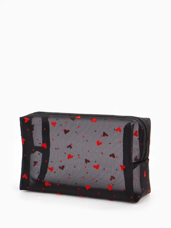 Косметичка дор Сердца, сетка 18*7,5*10, отд на молнии, черный Косметичка дор Сердца, сетка 18*7,5*10, отд на молнии, черный