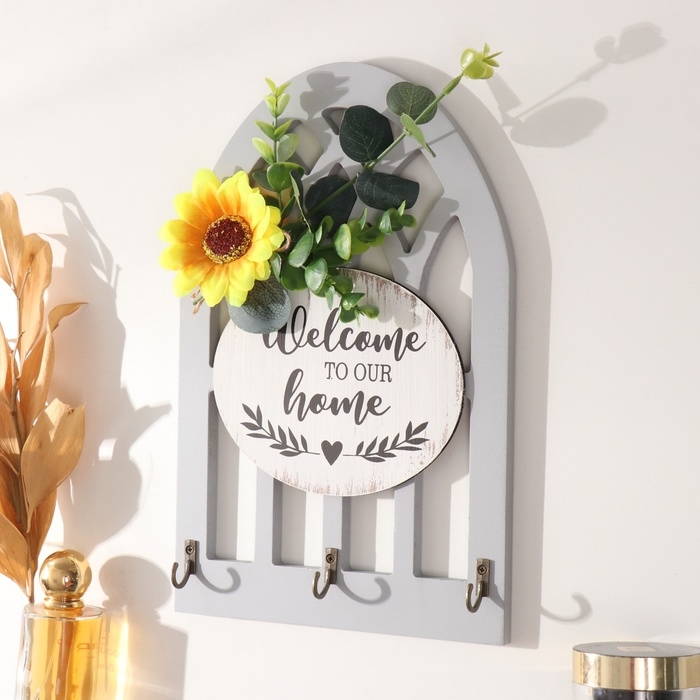 Крючки декоративные дерево Крючки декоративные дерево "Букет с подсолнухом" 19,7х29,6 см