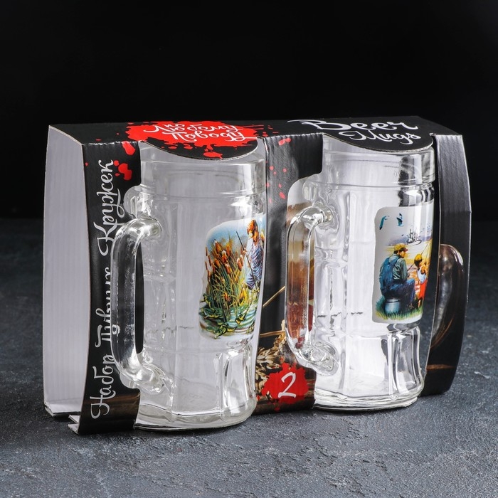 Набор кружек для пива «Охота-рыбалка», 330 мл, 2 шт, рисунок МИКС Набор кружек для пива «Охота-рыбалка», 330 мл, 2 шт, рисунок МИКС