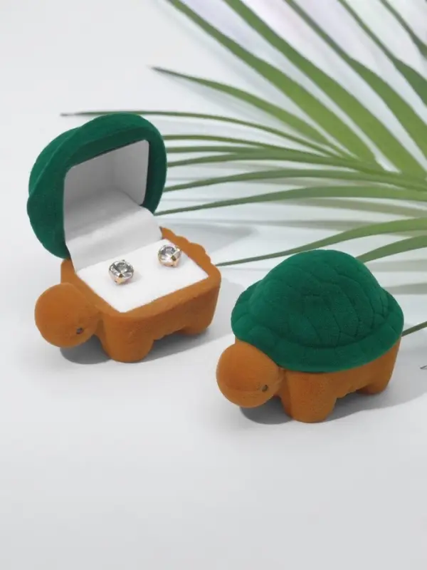 Футляр бархатный под серьги/кольцо &laquo;Черепашка&raquo;, 4.2&times;6,8, цвет зелёно-коричневый, вставка белая