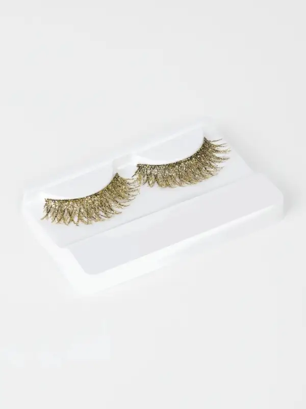 Ресницы накладные &laquo;Сияй&raquo;, с блёстками, 14 мм, без клея, золотистые