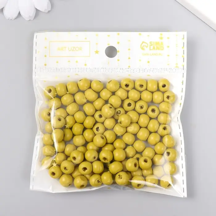 Бусины для творчества дерево "Светло-Оливковый" d-0,8 см, набор 20 гр