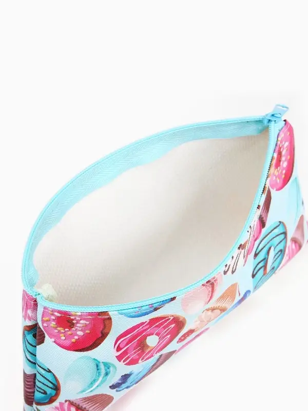 Косметичка - пенал на молнии, плоская, маленькая, с ярким принтом, голубая