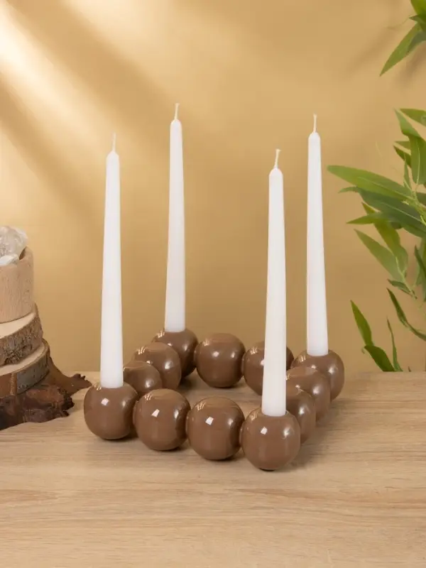 Подсвечник на 4 свечи «Бусы», с 12 сферами, 20.5×20.5×5.5 см, бисквит