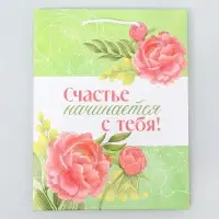 Пакет подарочный ламинированный, упаковка, &laquo;Счастье начинается с тебя&raquo;, MS 18&times;23&times;8 см