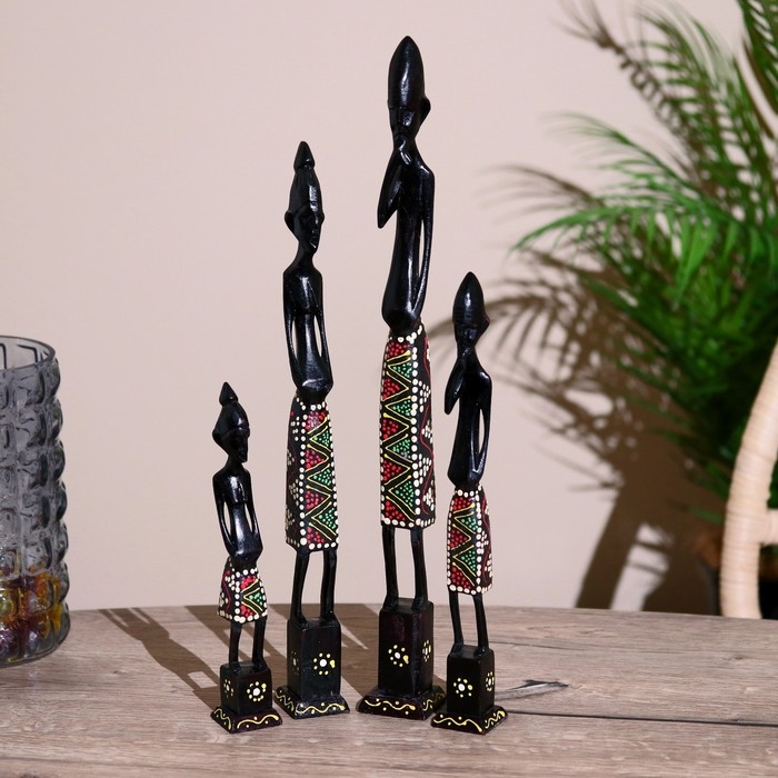 Статуэтки Статуэтки "Семья аборигенов" дерево (набор 4 штуки) 40,30,25,20 см МИКС