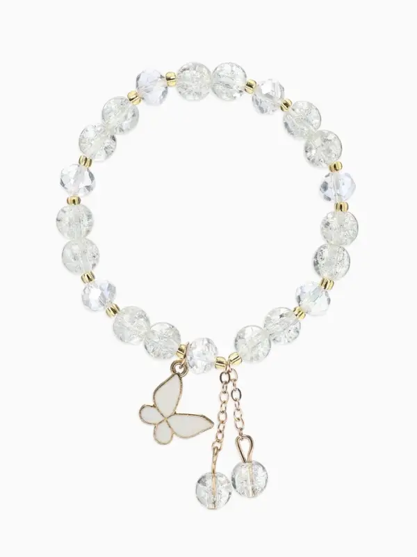 Браслет с подвесками &laquo;Сахарный. Бабочка&raquo;, d=6 см, шар №8, белый в золоте