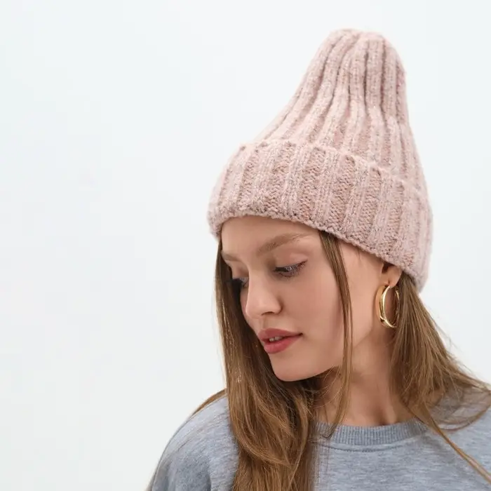 Шапка женская MINAKU с подворотом, размер 54-56, цвет розовый Шапка женская MINAKU с подворотом, размер 54-56, цвет розовый