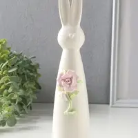 Сувенир керамика "Белый зайчик с розовой розой" 6х5х25,5 см