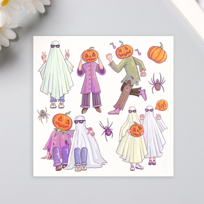 Татуировка на тело цветная  Татуировка на тело цветная "Приведения и тыквы" 10х10 см