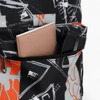 Рюкзак школьный на молнии, с карманами, с принтом, размер 30&times;13&times;42 см, чёрный/оранжевый