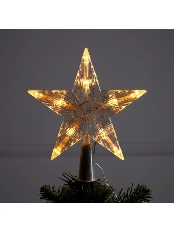 Светодиодная верхушка на ёлку &laquo;Звезда белая&raquo;, 16 см, 10 LED, от батареек ААх2, фиксинг, свечение тёплое белое