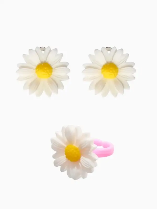 Набор детский &laquo;Выбражулька. Цветок&raquo;, 4 предмета: бусы, клипсы, браслет, кольцо безразмерное, жёлтый, белый