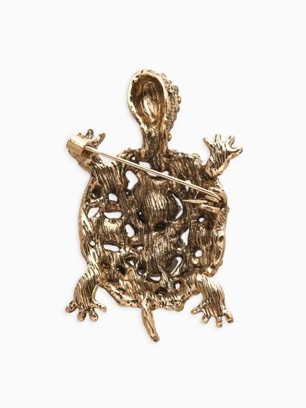 Брошь &laquo;Черепашка&raquo;, в крупных стразах, разноцветная в чернёном золоте