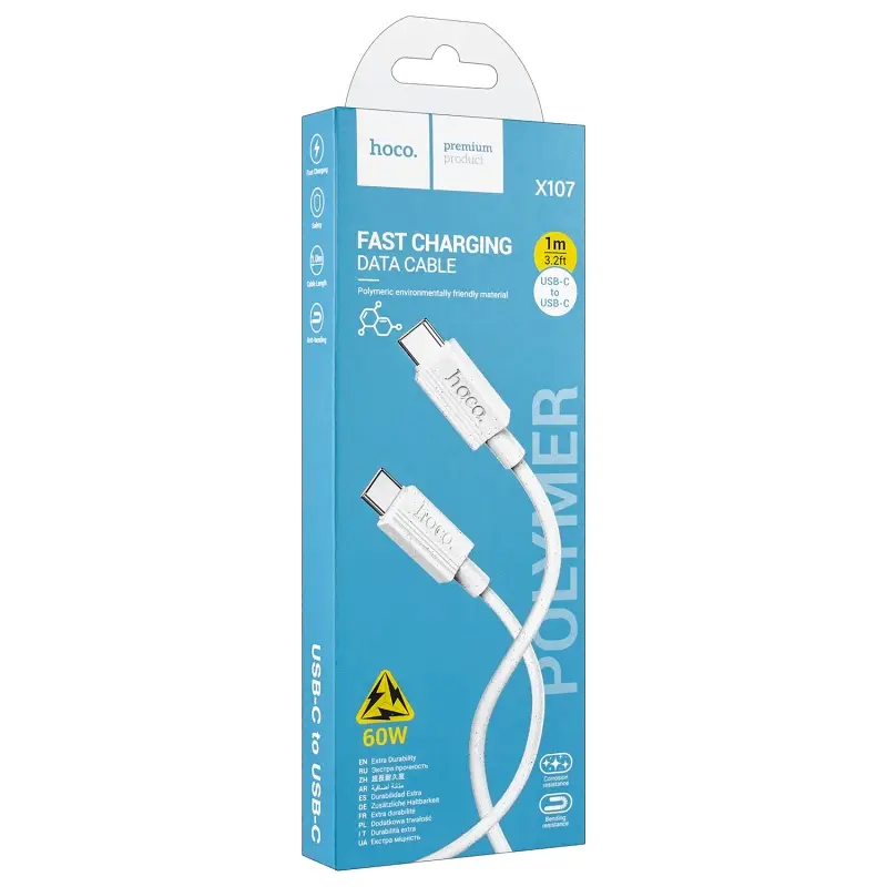 Кабель X107 Type-C на Type-C 1M 60W HOCO белый