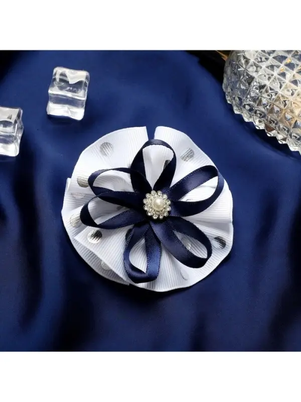 Бант для волос на резинке &laquo;Школьница&raquo;, горошек и ленточка, d=7 см, сине-белый