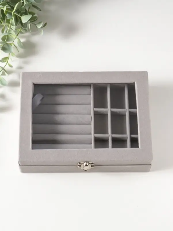 Шкатулка для украшений, 7 полос, 9 ячеек, 20&times;15&times;4.5, серая