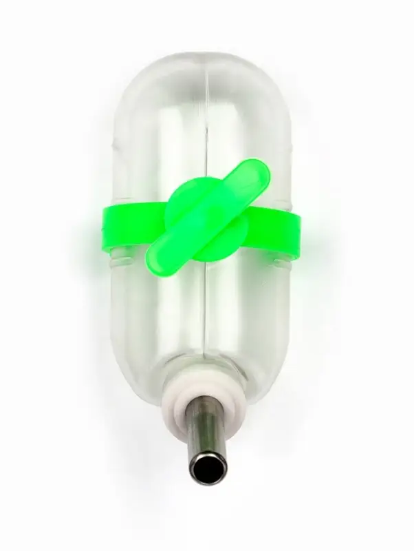 Поилка для грызунов, 60 мл, 12&times;4 см, с металлическим носиком, прозрачная, зелёное крепление