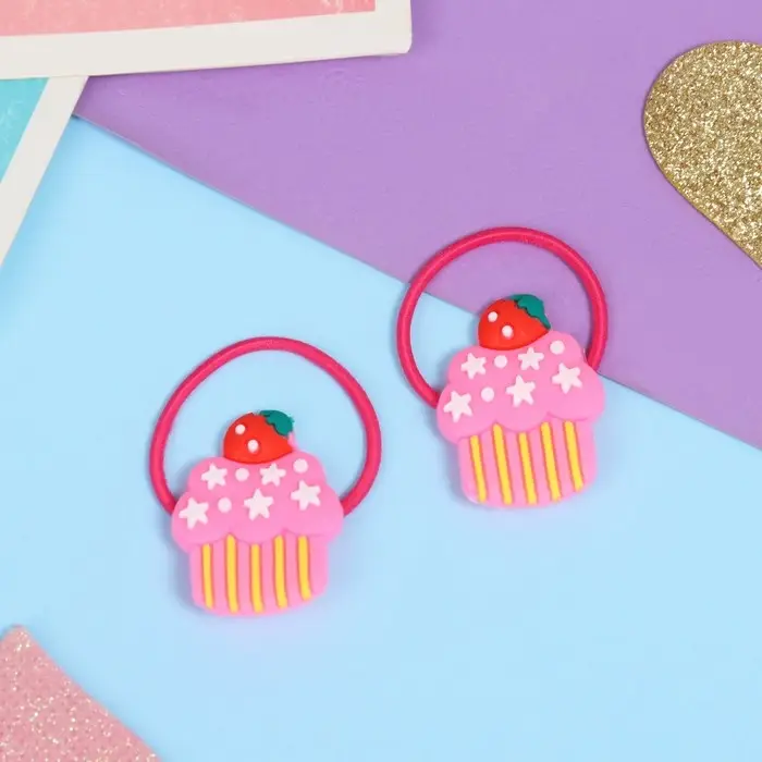 Резинка для волос "Крошка" (набор 2 шт) пирожное, розовый