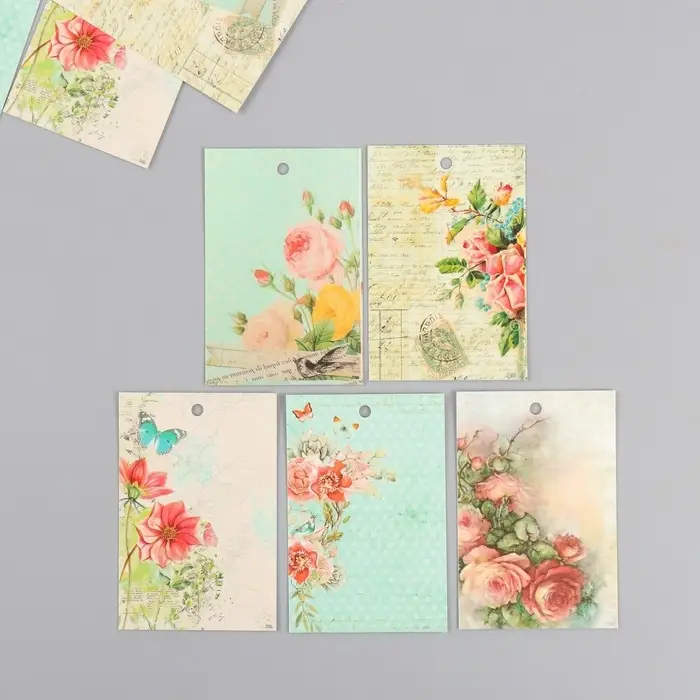 Набор бирок для подарков, цветов «Винтаж», 10 шт. (5 видов), картон, 4×6 см Набор бирок для подарков, цветов «Винтаж», 10 шт. (5 видов), картон, 4×6 см