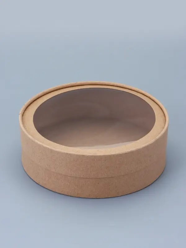 Коробка круглая подарочная завальцованная с окном, крафт, 18&times;6 см