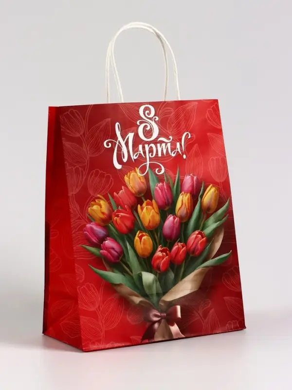 Пакет подарочный крафт, «8 Марта», 21×11×27 см