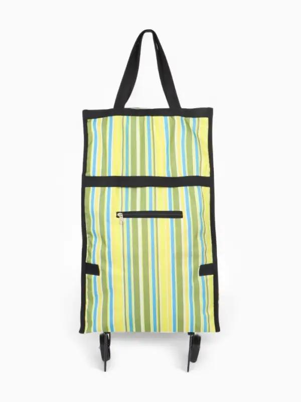 Сумка тележка хозяйственная &laquo;Полосы&raquo;, складная, на липучке, 2 колеса, 32&times;13&times;52 см, зелёная